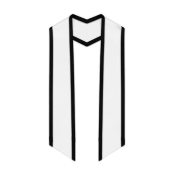 White Slanted Graduation Stole with Black Trim - Graduation Cap&Gown