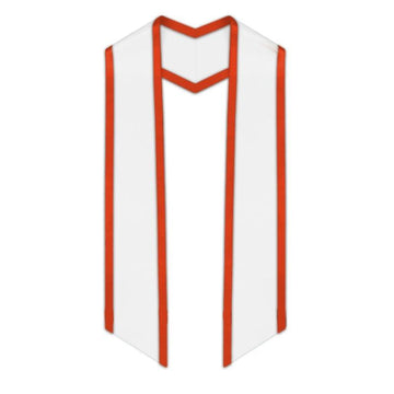 White Slanted Graduation Stole with Orange Trim - Graduation Cap&Gown