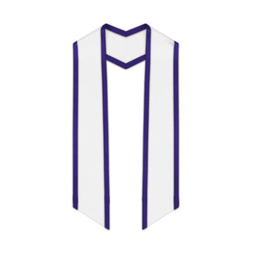 White Slanted Graduation Stole with Purple Trim - Graduation Cap&Gown
