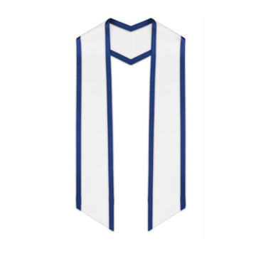 White Slanted Graduation Stole with Royal Blue Trim - Graduation Cap&Gown