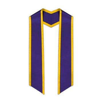 Purple Slanted Graduation Stole with Gold Trim - Graduation Cap&Gown
