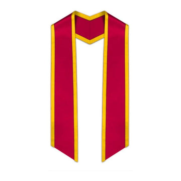 Red Slanted Graduation Stole with Gold Trim - Graduation Cap&Gown