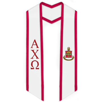 Alpha Chi Omega Trimmed Greek Lettered Graduation Stole w/ Crest - Graduation Cap&Gown