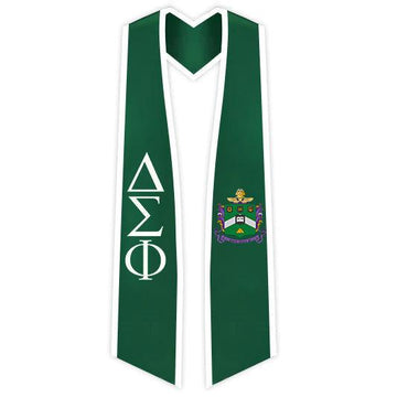 Delta Sigma Phi Trimmed Greek Lettered Stole with Crest - Graduation Cap&Gown