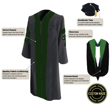 Custom Classic Doctoral Gown, Tam and Hood Package for UC Berkeley - Graduation Cap&Gown