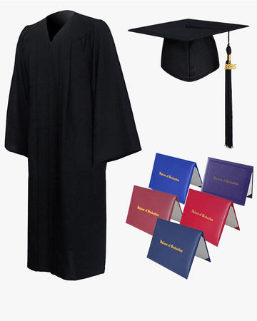 High School Premium Matte Graduation Cap, Gown, Tassel & Imprinted Diploma Cover Package - Graduation Cap&Gown