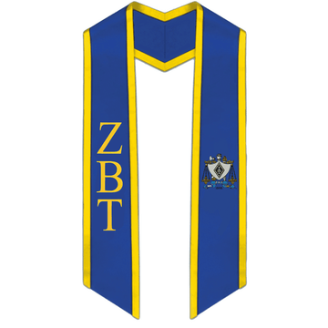Zeta Beta Tau Trimmed Greek Lettered Graduation Stole w/ Crest - Graduation Cap&Gown
