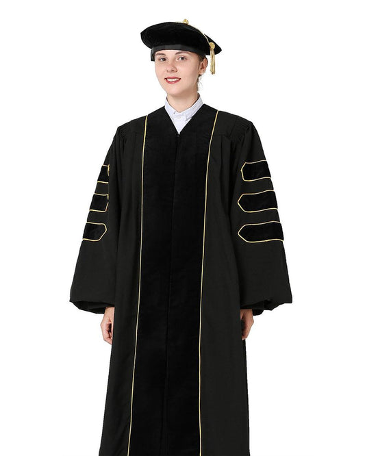 Deluxe Doctoral Tam, Gown & Hood Package - Black - Graduation Cap&Gown