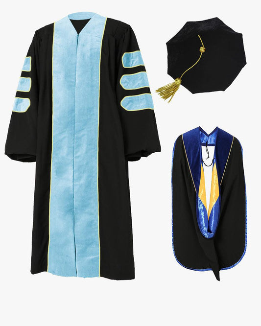 Deluxe Doctoral Tam, Gown & Hood Package - Light Blue - Graduation Cap&Gown