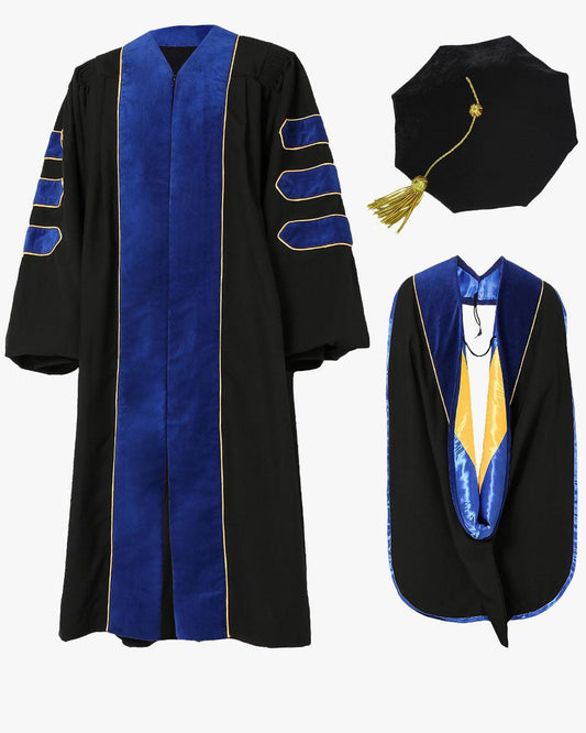 Deluxe Doctoral Tam, Gown & Hood Package - Phd Blue - Graduation Cap&Gown