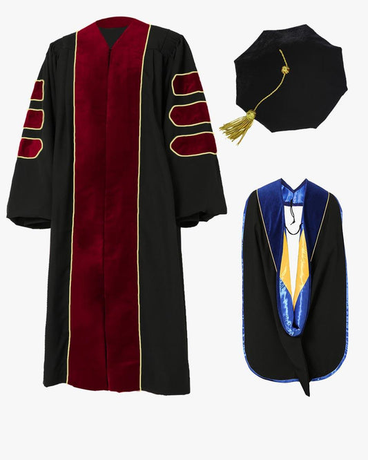 Deluxe Doctoral Tam, Gown & Hood Package - Scarlet - Graduation Cap&Gown