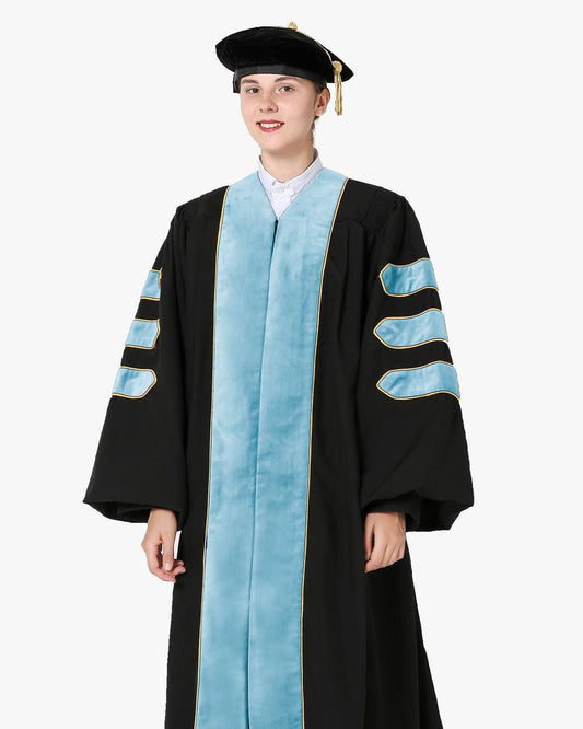 Deluxe Doctoral Tam, Gown & Hood Package - Light Blue - Graduation Cap&Gown