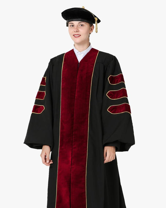 Deluxe Doctoral Tam, Gown & Hood Package - Scarlet - Graduation Cap&Gown