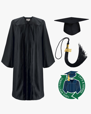 100% Recycled Material High School Graduation Cap and Gown with Pockets - 3 Colors Available - Graduation Cap&Gown