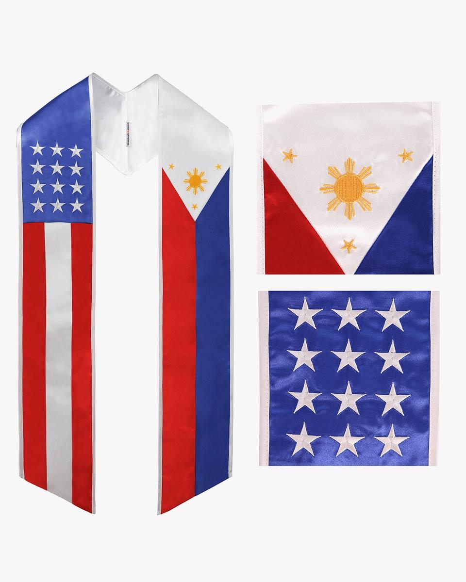 7 Mixed Flag Graduation Stoles Embroidery Sashes for Study Aboard Students - Graduation Cap&Gown