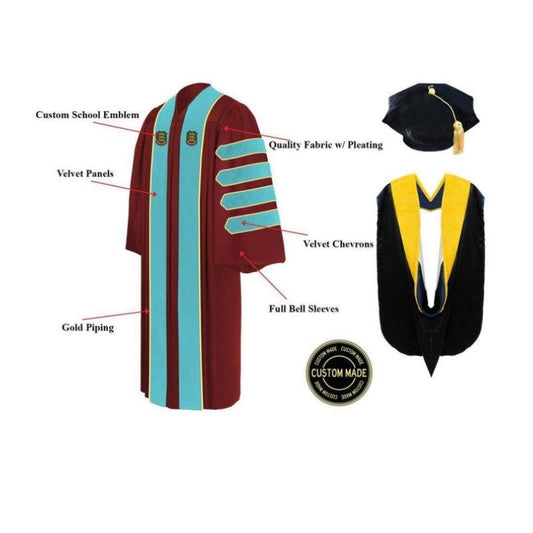 Custom Doctoral Graduation Tam, Gown & Hood Package Doctorate Regalia - Graduation Cap&Gown