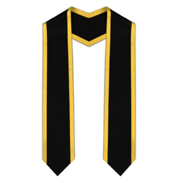 Black Pointed Graduation Stole with Gold Trim - Graduation Cap&Gown