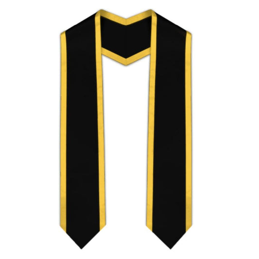 Black Pointed Graduation Stole with Gold Trim - Graduation Cap&Gown