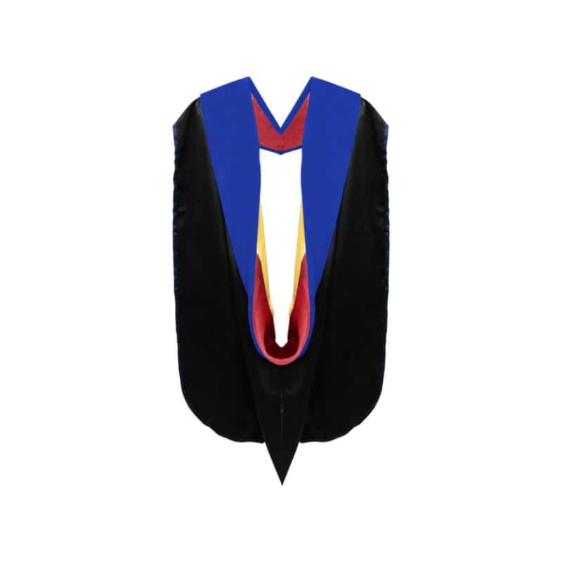 Phd Doctor Hood Royal Blue Velvet - Red & Gold - Graduation Cap&Gown