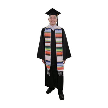 White Mexican Serape Graduation Stole/Sash - Graduation Cap&Gown