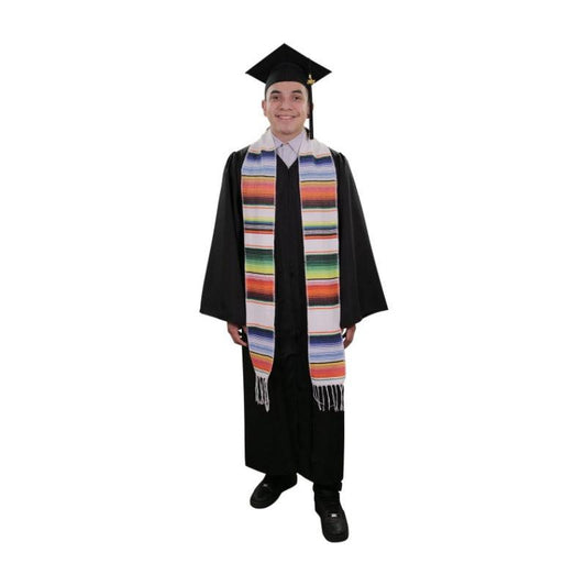 White Mexican Serape Graduation Stole/Sash - Graduation Cap&Gown