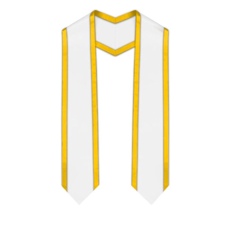 White Pointed Graduation Stole with Gold Trim - Graduation Cap&Gown