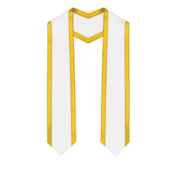 White Pointed Graduation Stole with Gold Trim - Graduation Cap&Gown