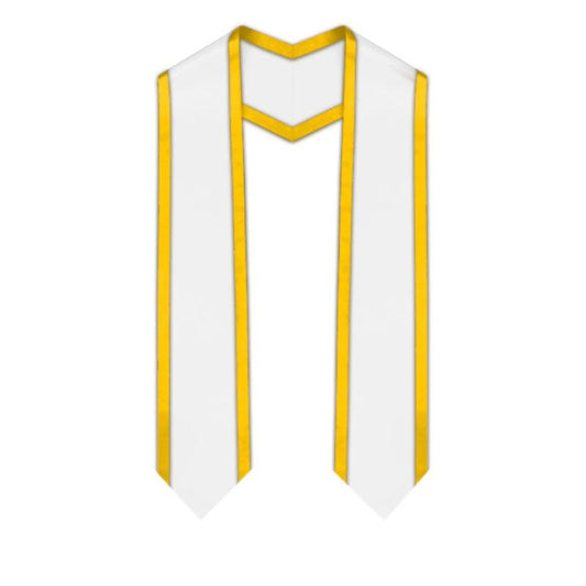 White Pointed Graduation Stole with Gold Trim - Graduation Cap&Gown