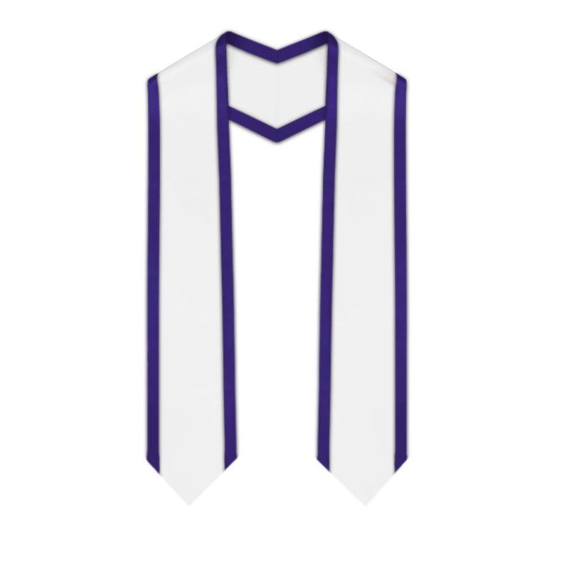 White Pointed Graduation Stole with Purple Trim - Graduation Cap&Gown