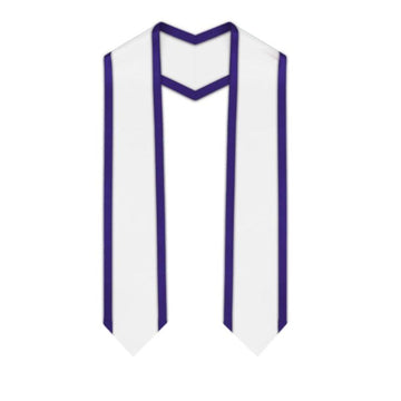 White Pointed Graduation Stole with Purple Trim - Graduation Cap&Gown