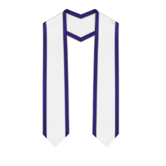 White Pointed Graduation Stole with Purple Trim - Graduation Cap&Gown