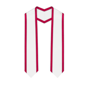 White Pointed Graduation Stole with Red Trim - Graduation Cap&Gown
