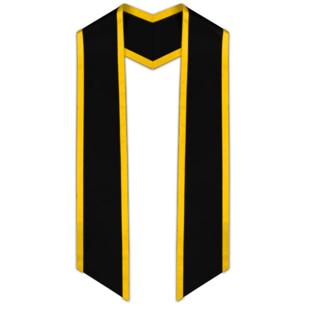 Black Slanted Graduation Stole with Gold Trim - Graduation Cap&Gown