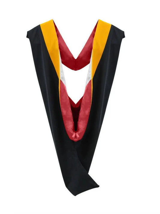 Deluxe Bachelors/Masters Hood - Science Gold Velvet, Red & White - Graduation Cap&Gown