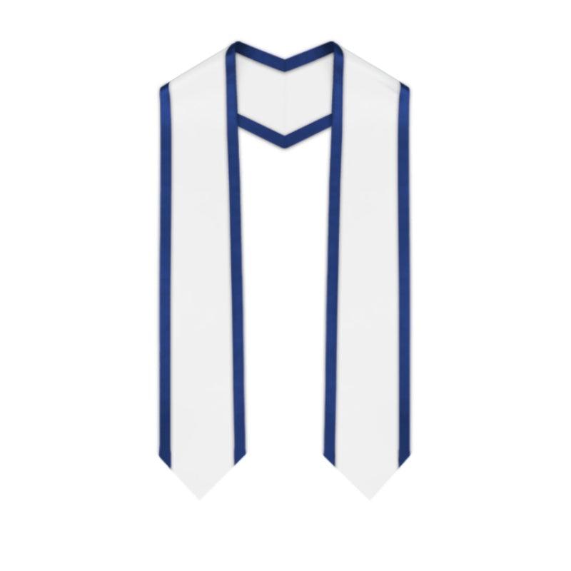 White Pointed Graduation Stole with Royal Blue Trim - Graduation Cap&Gown