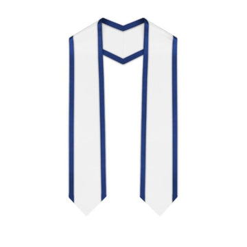 White Pointed Graduation Stole with Royal Blue Trim - Graduation Cap&Gown