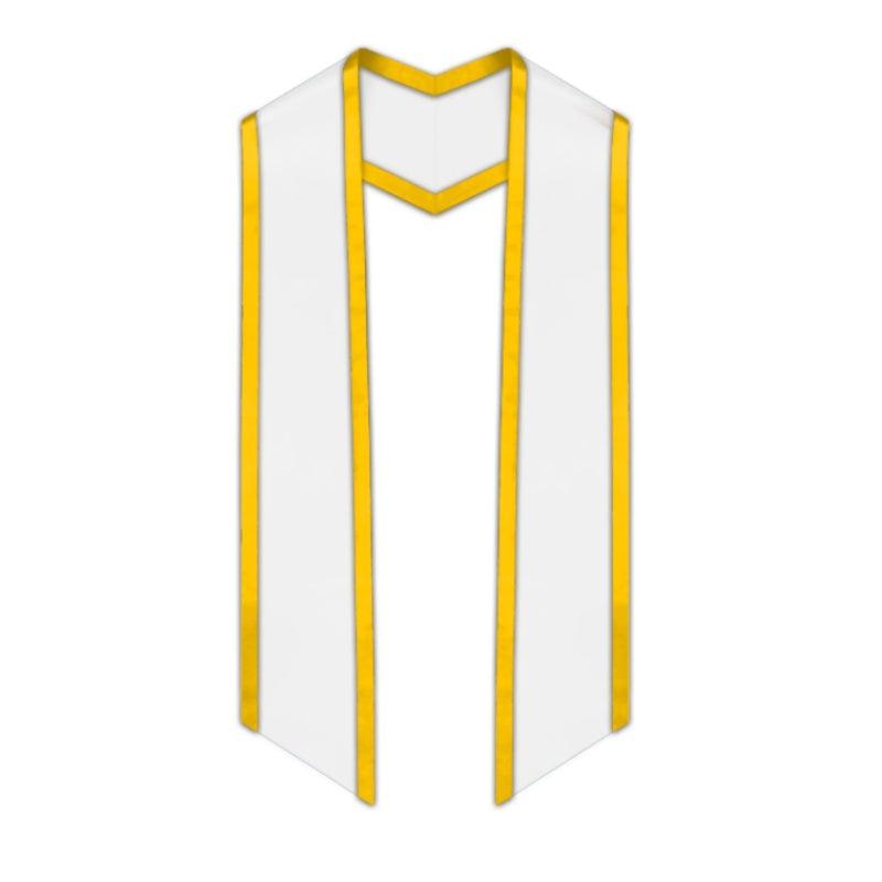 White Slanted Graduation Stole with Gold Trim - Graduation Cap&Gown