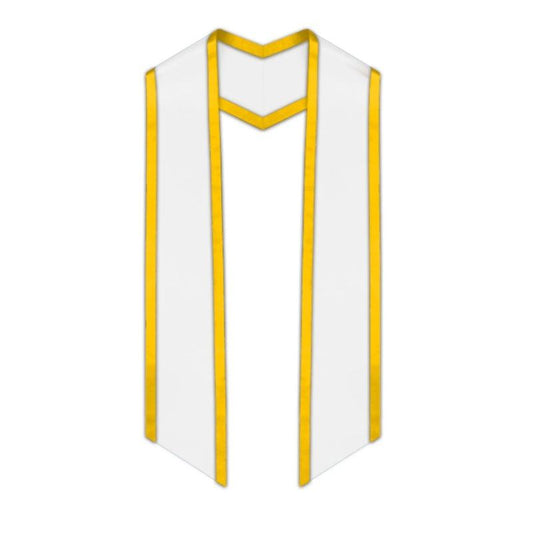 White Slanted Graduation Stole with Gold Trim - Graduation Cap&Gown