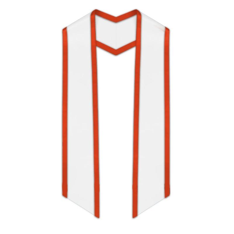 White Slanted Graduation Stole with Orange Trim - Graduation Cap&Gown