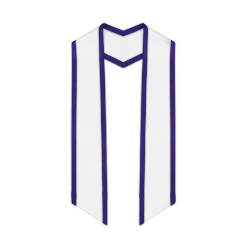 White Slanted Graduation Stole with Purple Trim - Graduation Cap&Gown