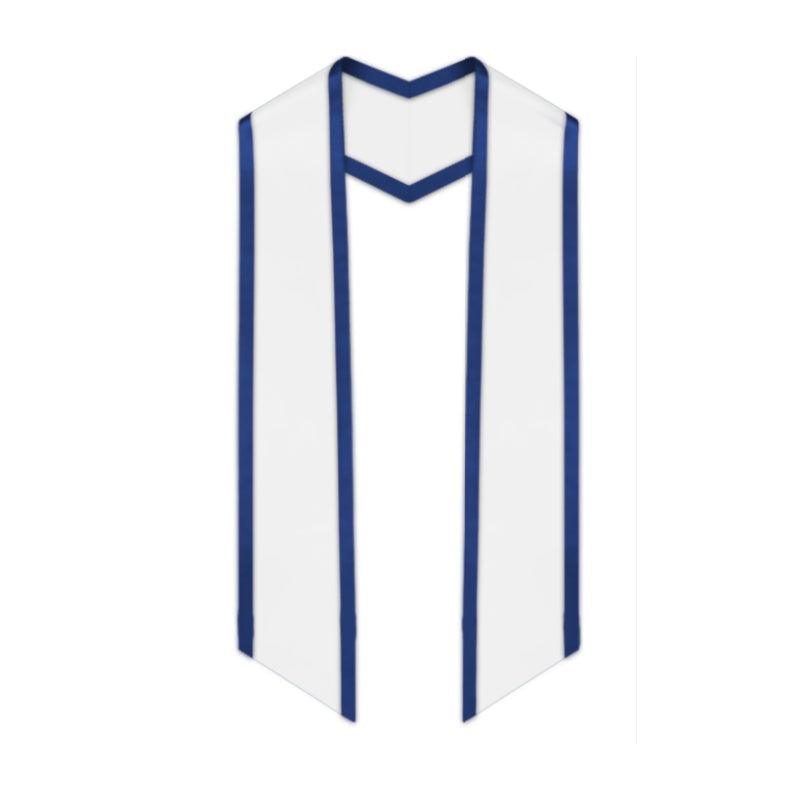 White Slanted Graduation Stole with Royal Blue Trim - Graduation Cap&Gown
