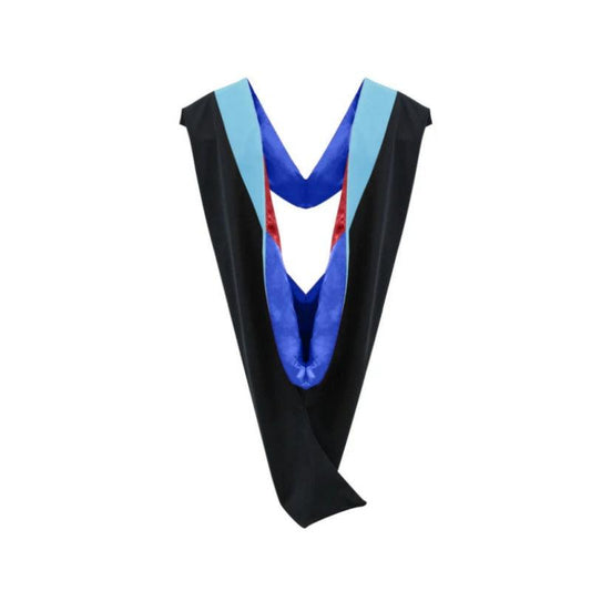 Deluxe Bachelors/Masters Hood - Light Blue Velvet, Royal Blue & Red - Graduation Cap&Gown