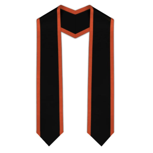Black Pointed Graduation Stole with Orange Trim - Graduation Cap&Gown
