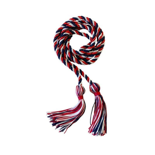 Red, Navy Blue and White Intertwined Elementary Honor Cord - Graduation Cap&Gown