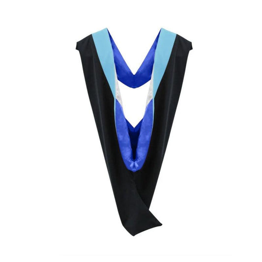 Deluxe Bachelors/Masters Hood - Light Blue Velvet, Royal Blue & White - Graduation Cap&Gown
