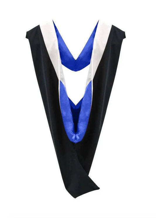 Deluxe Bachelors/Masters Hood - White Velvet, Royal Blue & White - Graduation Cap&Gown