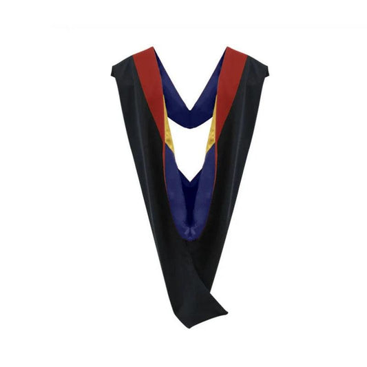 Deluxe Bachelors/Masters Hood - Scarlet Velvet, Dark Blue & Gold - Graduation Cap&Gown