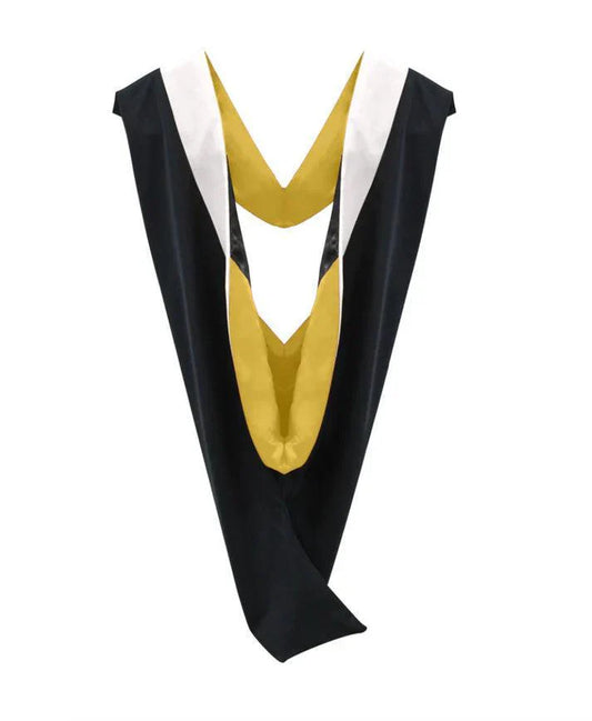 Deluxe Bachelors/Masters Hood - White Velvet, Golden Yellow & Black - Graduation Cap&Gown