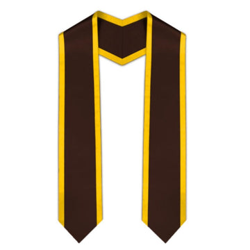 Brown Pointed Graduation Stole with Gold Trim - Graduation Cap&Gown