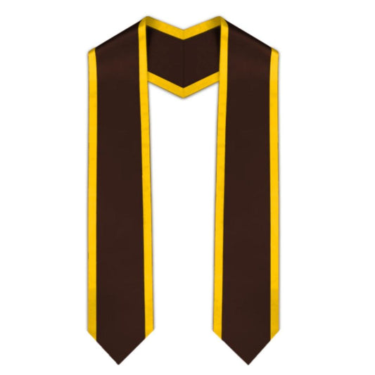 Brown Pointed Graduation Stole with Gold Trim - Graduation Cap&Gown